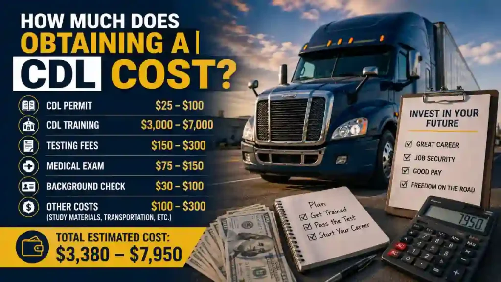 How much does obtaining a CDL cost infographic with CDL training and testing expenses