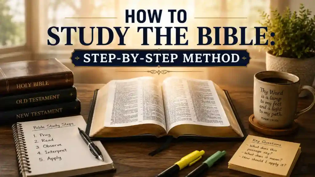 How to Study the Bible: Step-by-Step Method with an open Bible and study notes