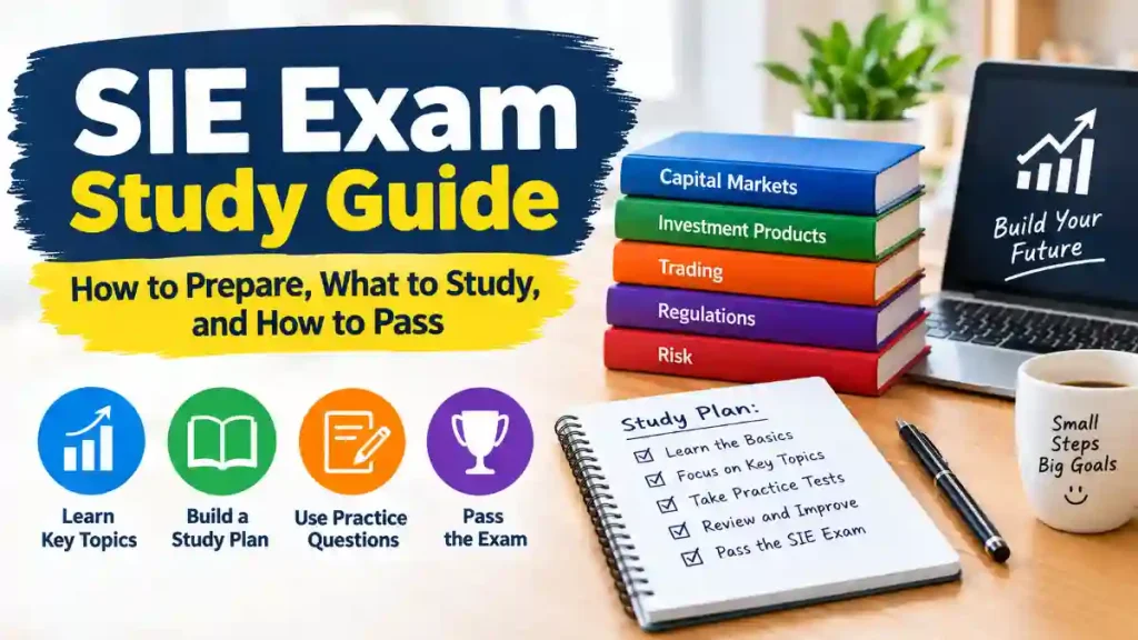 SIE Exam Study Guide infographic with key topics and study plan.