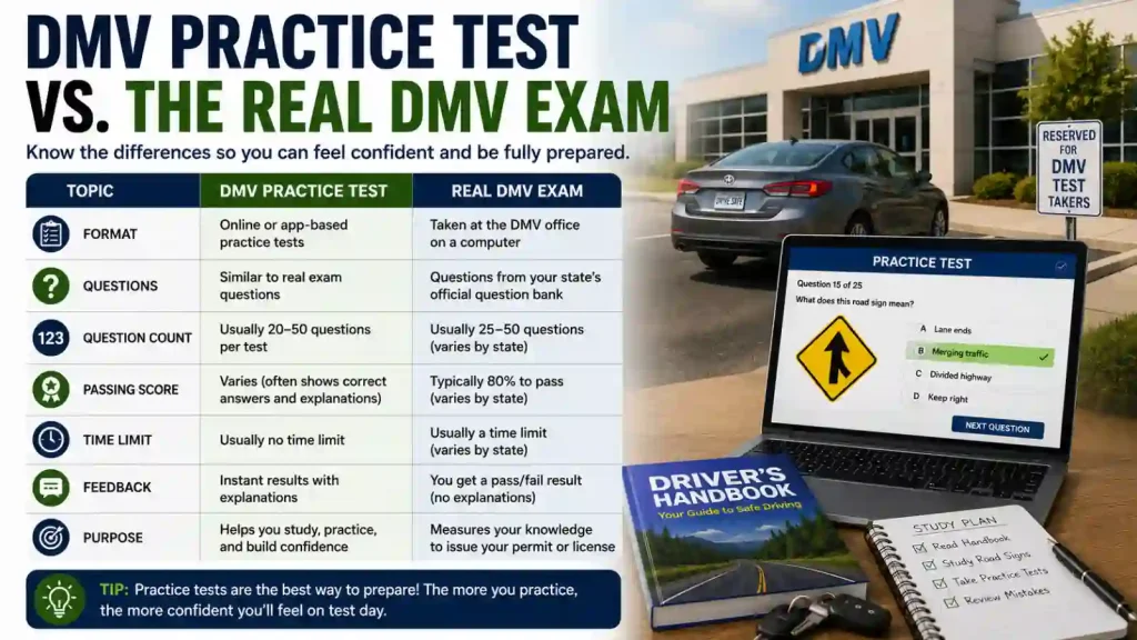 DMV Practice Test vs. the Real DMV Exam