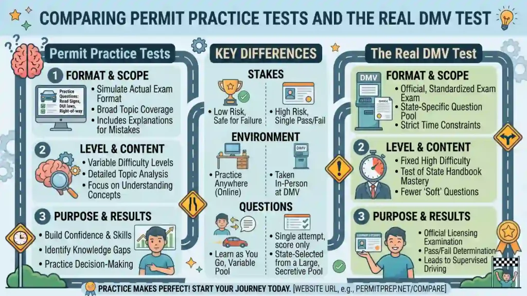 Permit Practice Test vs Real DMV Test