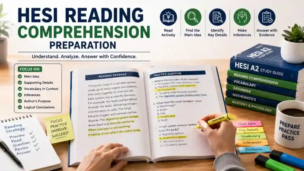 HESI Reading Comprehension preparation with study materials and reading practice